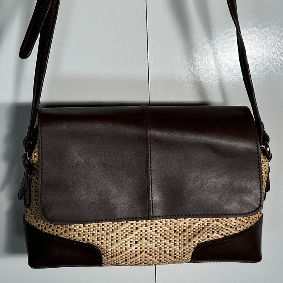 Liz Claiborne Crossbody Bag 10H " x 13W" Brown & Raffia Casual Office - Picture 2 of 7